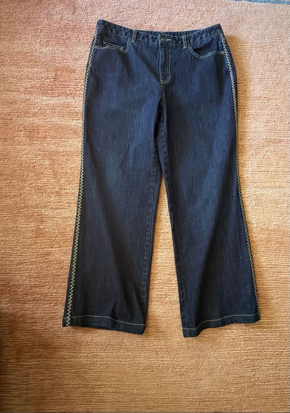 Rare Vintage Talbots Size 14 Wide Leg Jeans Zigzag Embroidered Sides